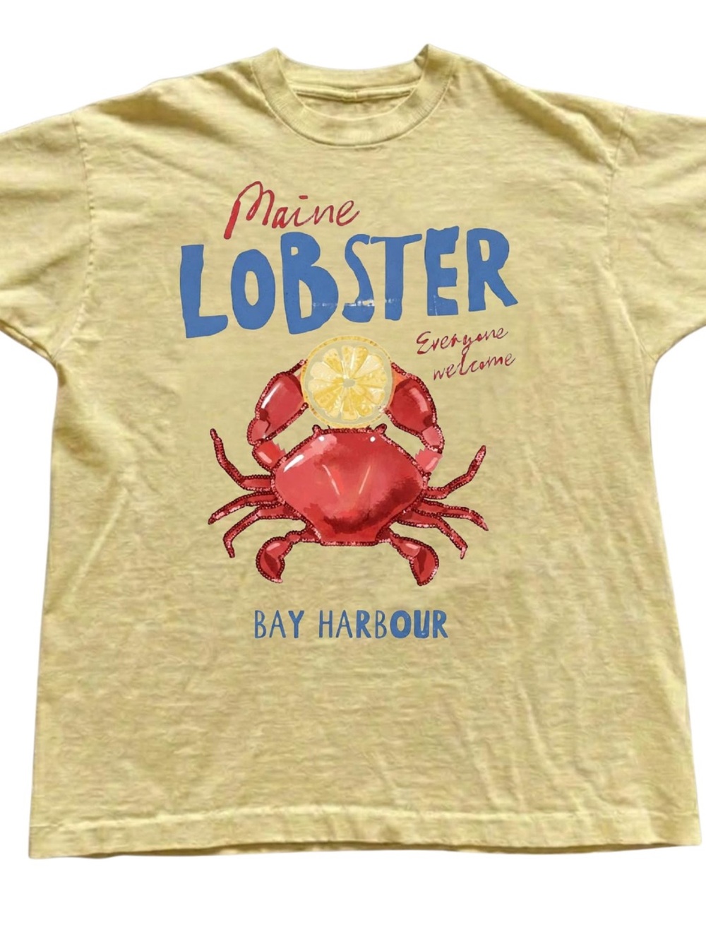 Gildan Yellow Tee with Red Lobster Graphic, Gift For Her, For Him